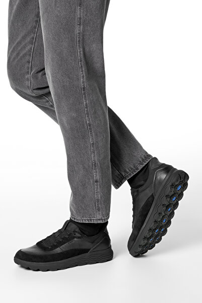 Geox Men's Black U Spherica Plus a - Nappa+Suede Lace-Up Thick Sole Suede Sneaker U56Mpa08522C9999