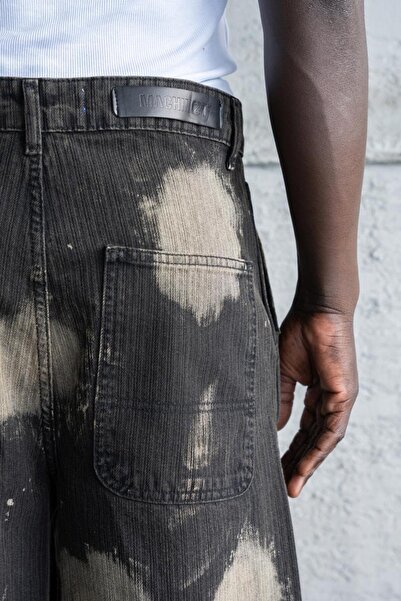 Machinist Men's Baggy Striped Balloon Fit Jean Pants with Blue Effect