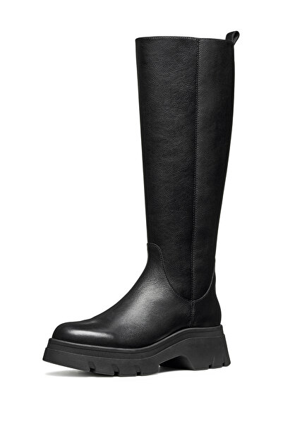 Geox Women's Black D Pluette Zippered Thick Soled Leather Boots D565Me05446C9999