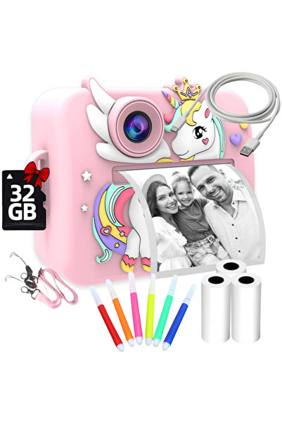 SMARTIC Aparat copii printare instant, Full HD 1080p, 48MP, 2.4", SD 32GB+4 r...