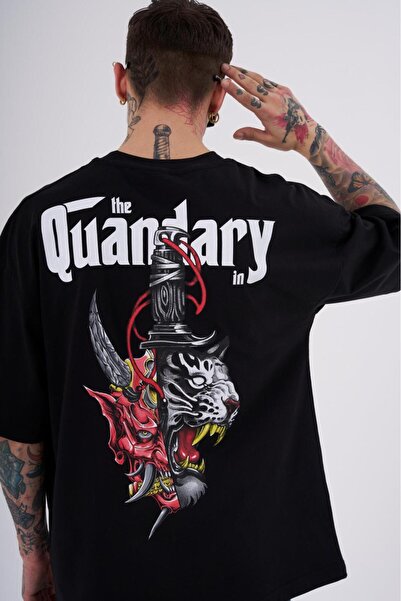 Machinist Men's the Quandary Printed Oversized T-Shirt Black