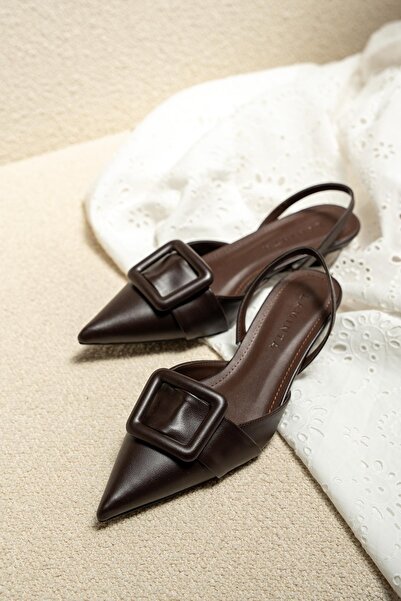 LAMİNTA Nicole Bitter Brown Leather Buckle Women's Heeled Shoes