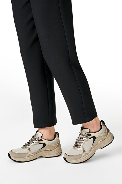 Geox Women's Beige D Zarvıa a - Mesh+Pearl.Gbk Lace-Up Thick Sole Leather Sneaker D55Yla014Ajc1S2L