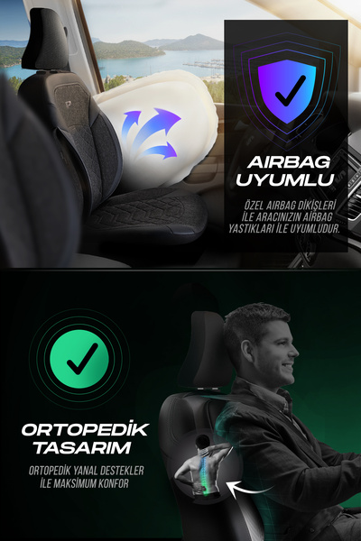 Panda Kılıf Panda Bremen Series Linen Fabric Car Seat Cover - Full Set