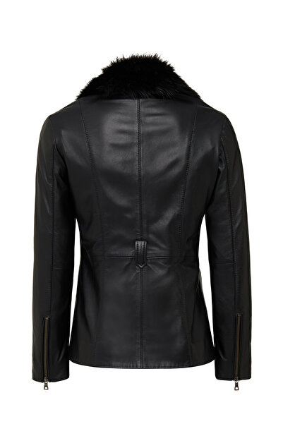 Derimod Edith Women's Black Collar Fur Leather Coat 25Wge56161M