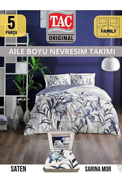 Taç SARINA MOR AILE FAMILY SATEN NEVRESIM TAKIMI CIFT KIŞILIK 160X220 CM 2 ADET