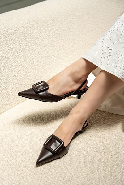 LAMİNTA Nicole Bitter Brown Leather Buckle Women's Heeled Shoes