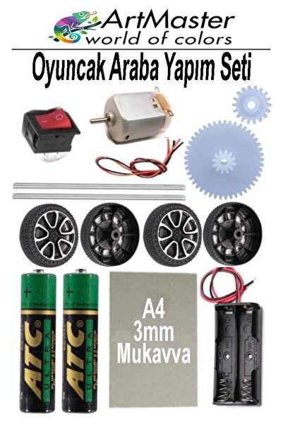 Artmaster Oyuncak Araba Yapım Seti 1 Paket Okul Deney Dc Motor Çark Dişli Plastik Tekerlek 2 Adet Metal Şaft P