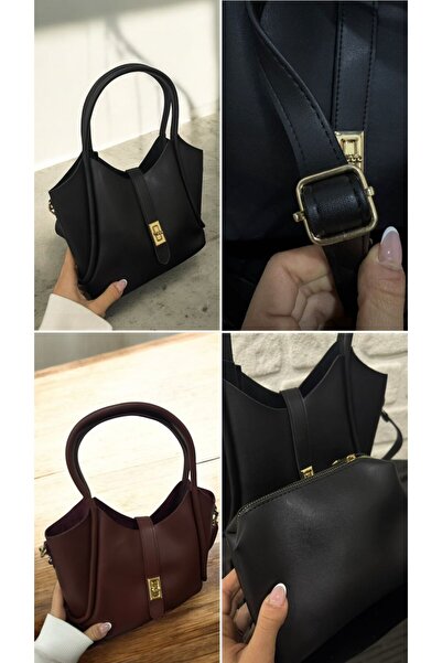 Stilgo Kadın 2'li Omuz Çantası Seti Siyah Bordo