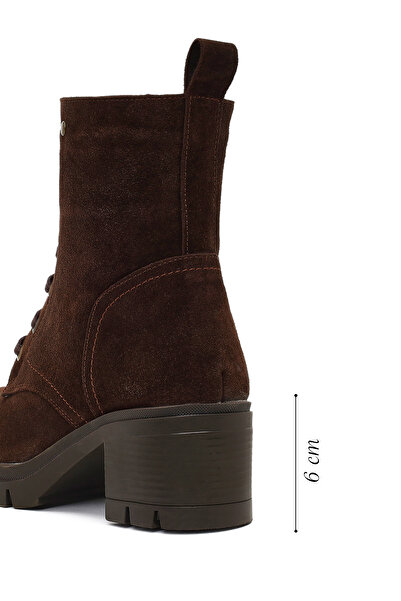 Derimod Women's Brown Zippered Thick Heeled Suede Leather Boots 25Wfd413410