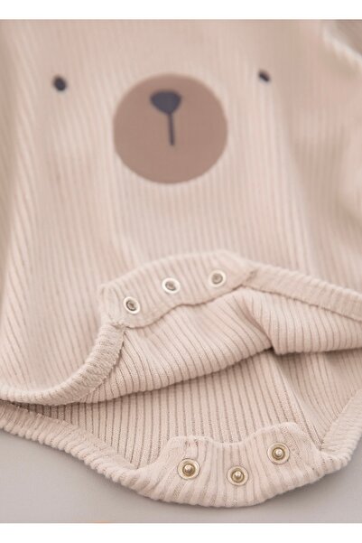 Çipil Baby Teddy Bear Face Long Sleeve Snap Fastener Bodysuit 🐻