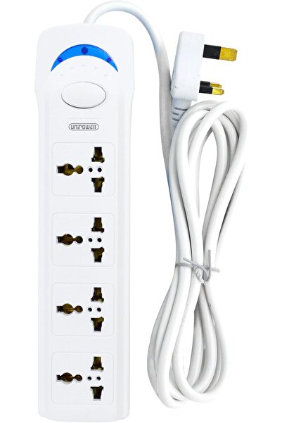 UNIPOWER EX-1287 Power Socket with 4 Outlets and 3 Meter Extension Cord, White