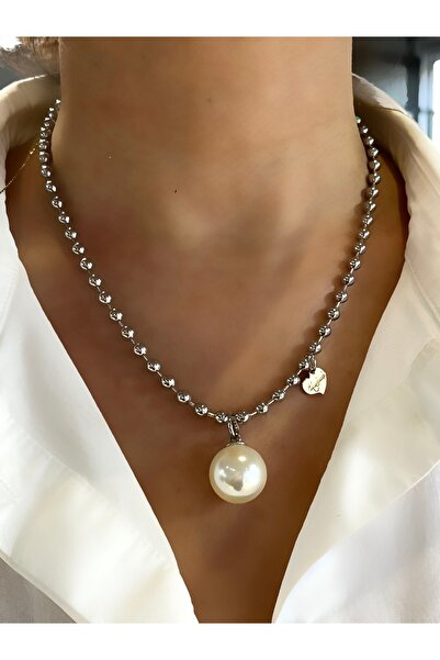 Twinssis Accessories Silver Color Ball Chain Necklace with Pearl and Heart De...