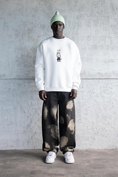 Machinist Men's Baggy Striped Balloon Fit Jean Pants with Blue Effect