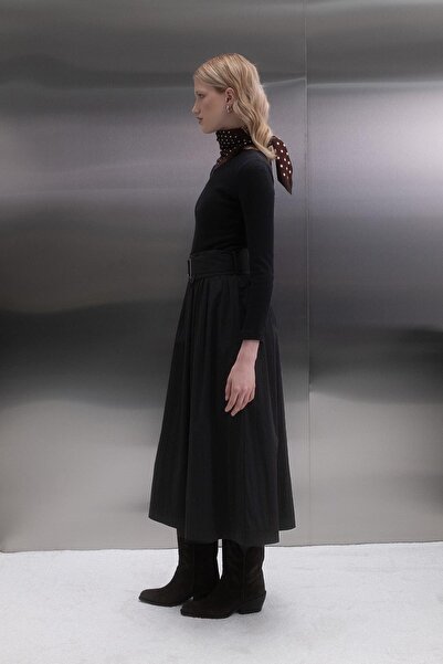 MARKALİSTE Long Sleeve Ribbed Knit Dress Black