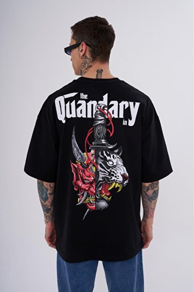 Machinist Men's the Quandary Printed Oversized T-Shirt Black