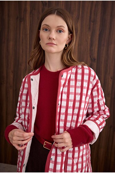 HEQA Patterned Quilted Jacket Gingham Pattern