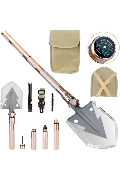 Genaric مجرفة قابلة للطي متعددة الوظائف للتخييم والتخييم في الهواء الطلق والمشي لمسافات طويلة وحمل حقائب الظهر مع بوصلة