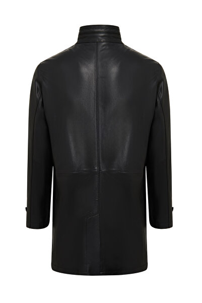 Derimod Ederson Men's Black Judge Collar Buttoned Leather Coat 24Wgd6113Ve