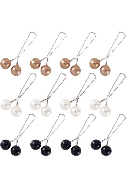 Arabest 12pcs Pearl Hijab Pins Scarf Clips Brooch Pins for Women 3 Colors