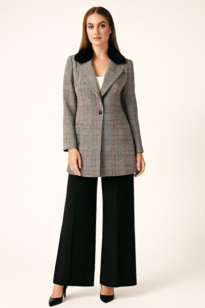 Doque 53008 ÖNDEN TEK DÜĞMELİ GİZLİ CEPLİ EKOSE DESENLİ CEKET #10-25#