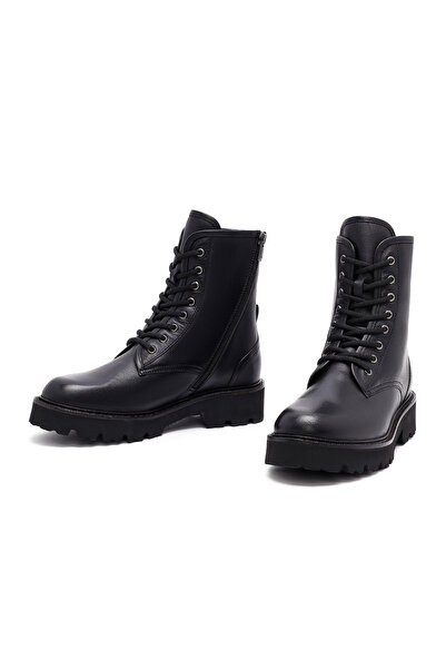 Derimod Women's Black Zippered Leather Boots 25Wfd281218