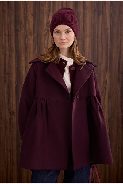 HEQA Ruched Detail Coat Burgundy