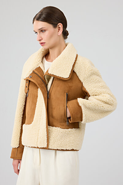 Derimod Samoens Women's Beige Short Teddy Coat 25Wgp5313Ff