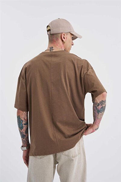 Machinist Men's Basic Super Cotton Oversized T-Shirt Brown