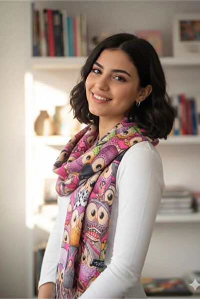 Cashmere BAYKUŞ FİGÜRLÜ YÜNLÜ OMUZ ŞALI-Pembe