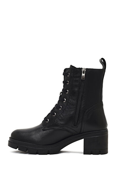 Derimod Women's Black Zippered Thick Heeled Leather Boots 25Wfd413418