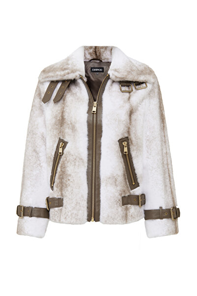 Derimod Anabel Women's White Teddy Leather Coat 25Wgd5952Ff