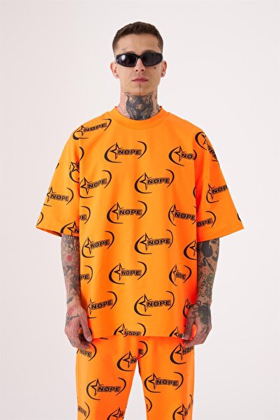 Machinist Men's Nope Printed Oversized T-Shirt Electric-Orange