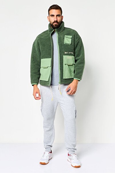 Reebok Men Embroidered Logo Faux Fur Outdoor Jacket, Green