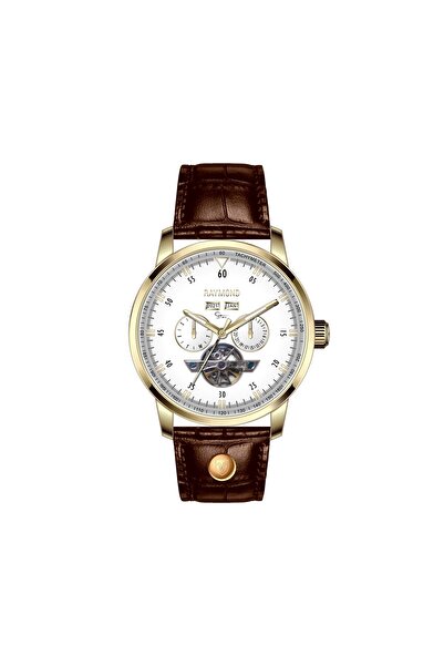Raymond New Rym-4122 Men's Automatic Wristwatch - Steel Case and Leather Strap - 2 Years Warranty