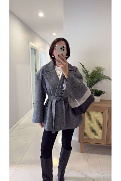BİRCANÇİL Peri Anthracite Belted Short Coat