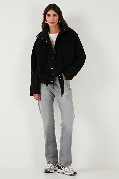 Lela Cotton Blend Oversized Belt Detailed Lined Short Cashmere Coat Coat 6839657