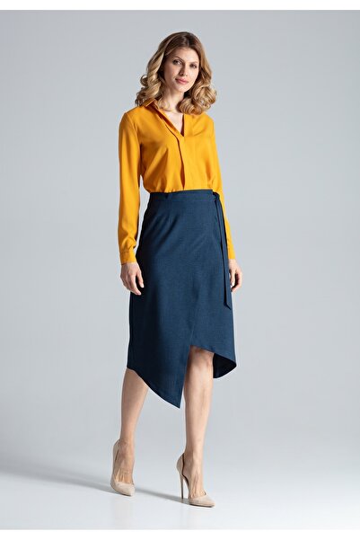 Figl Fustă asimetrică cu noduri, bleumarin M629, mărimea L