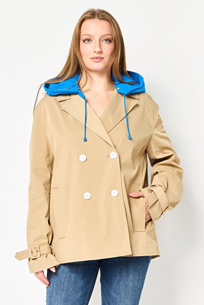 Lacoste Women Solid Hooded Jacket, Tan