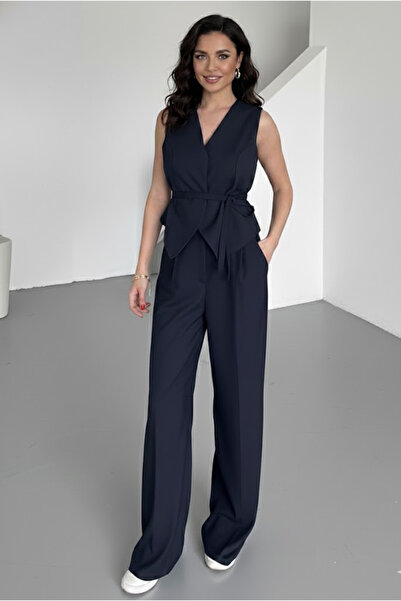 My Blog Navy Blue Miranda Fabric Vest Pants Set - 8456