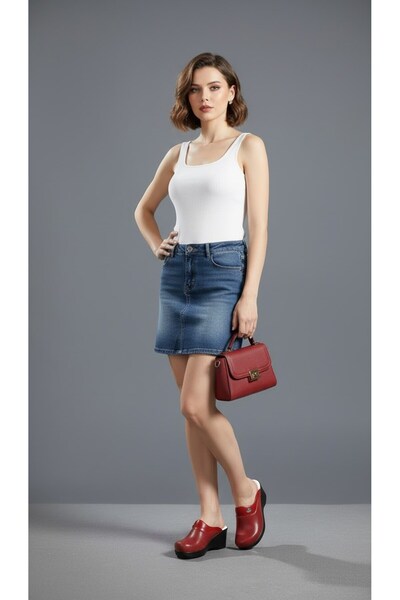 Sabo Medikal Red Perforated Wedge Heeled Women's Sabo Orthopedic Nurse Doctor Chef Daily Slippers