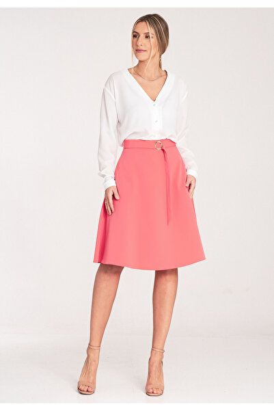 Figl Midi skirt - Buckle belt skirt - coral skirt M1074 size XL