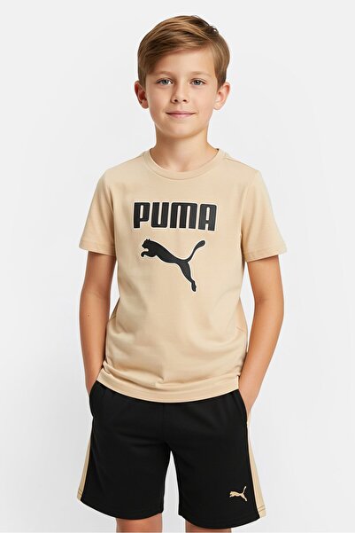 Puma Kids Boy 2 Pieces Brand Logo Short Sleeve T-Shirt And Shorts Set, Multicolor