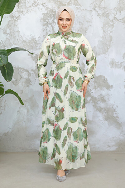 N.S NEVA STYLE Patterned Khaki Hijab Dress 344601Hk