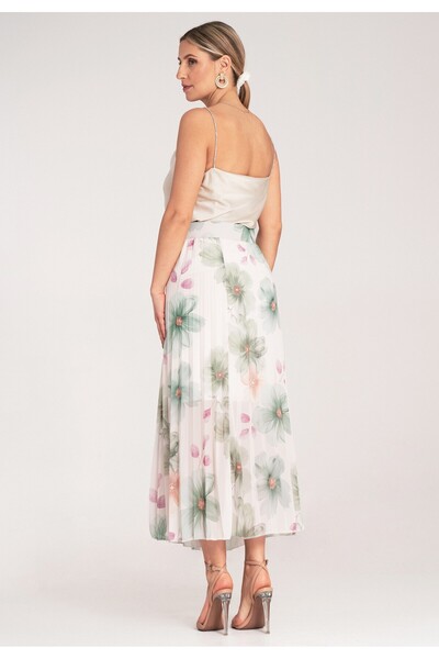 Figl Floral Printed Pleated Skirt - Elegant High Waist Skirt - Green M1163 Size S/M
