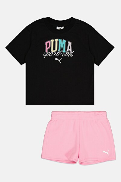 Puma Kids Girl 2 Pieces Brand Logo Short Sleeve Top And Shorts, Multicolor