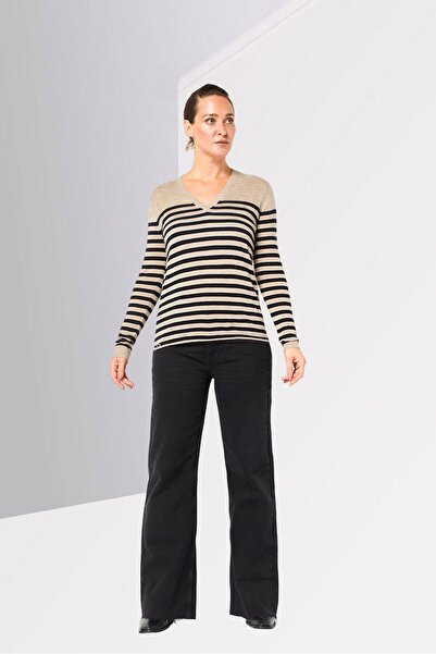 Lacoste Women V-Neck Stripe Sweater, Multicolor