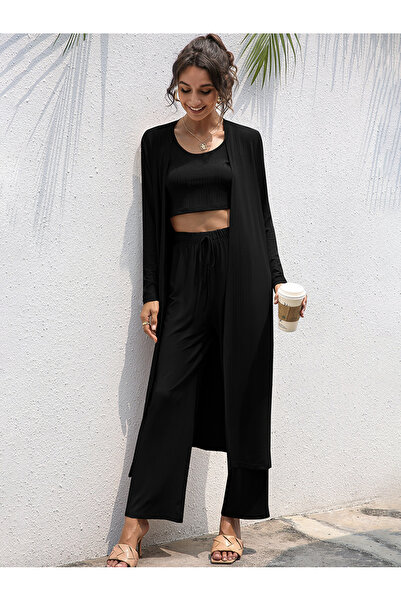 FridayIn Simplicity Solid color Waist drawstring Regular sleeve Pants Suits