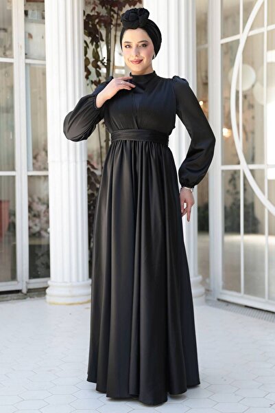 N.S NEVA STYLE Satin Black Hijab Evening Dress 23821S