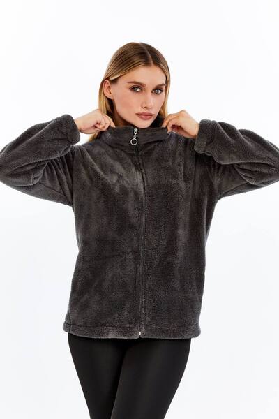 SENTEX Welsoft Zippered Gray Pocket Women's Cardigan